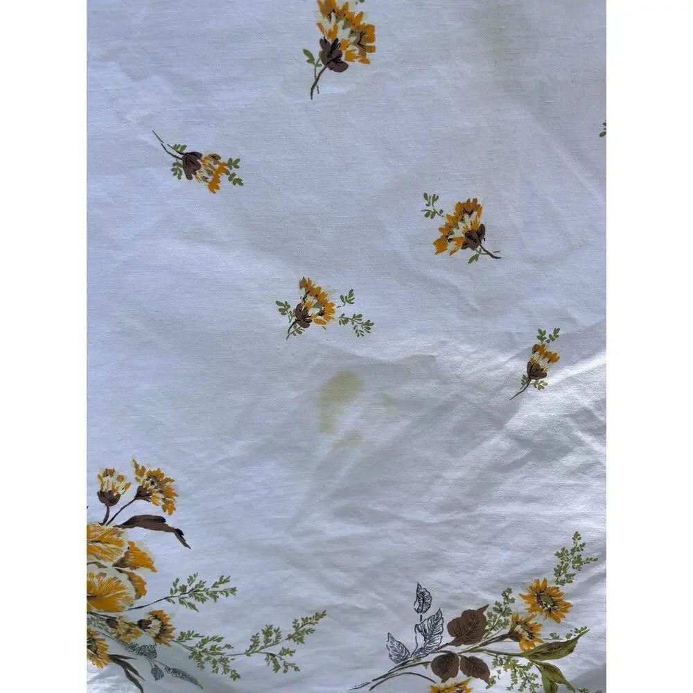 Vintage Tablecloth with Gold and Brown Floral Pattern